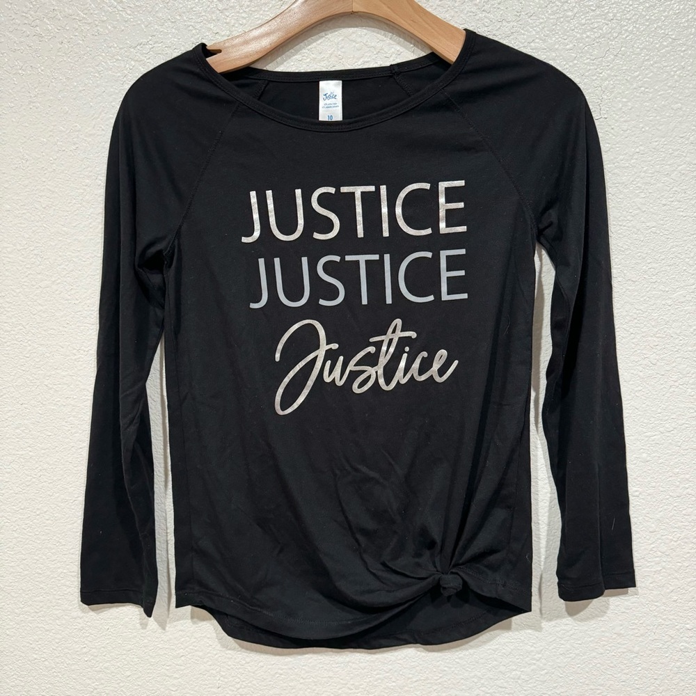 Kids Justice Girls Black Gray Logo Graphic Long Sleeve T-Shirt L 10